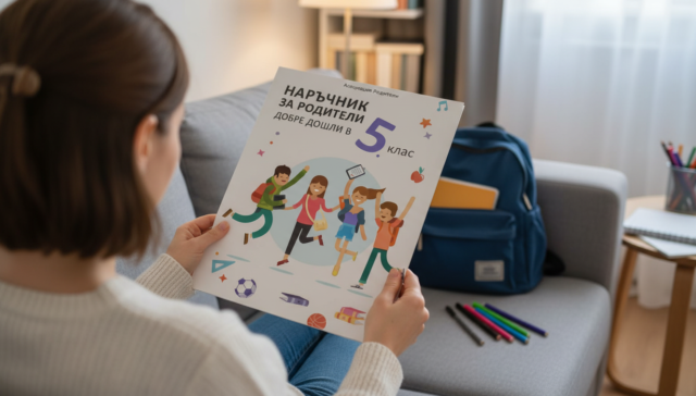 Жена чете Наръчник за родители на петокласници