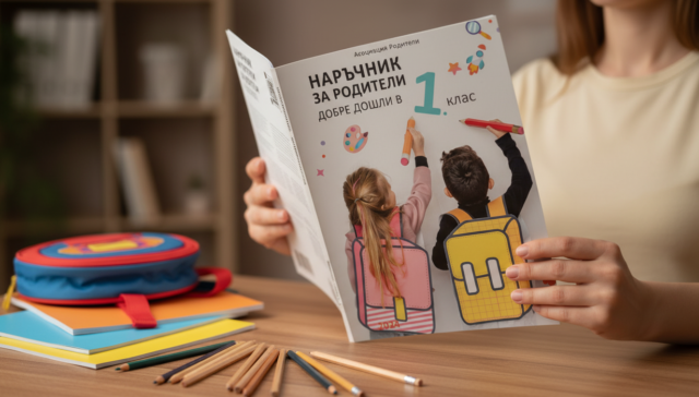 Корица на Наръчник за родители 1-ви клас - телфони, режим, учене